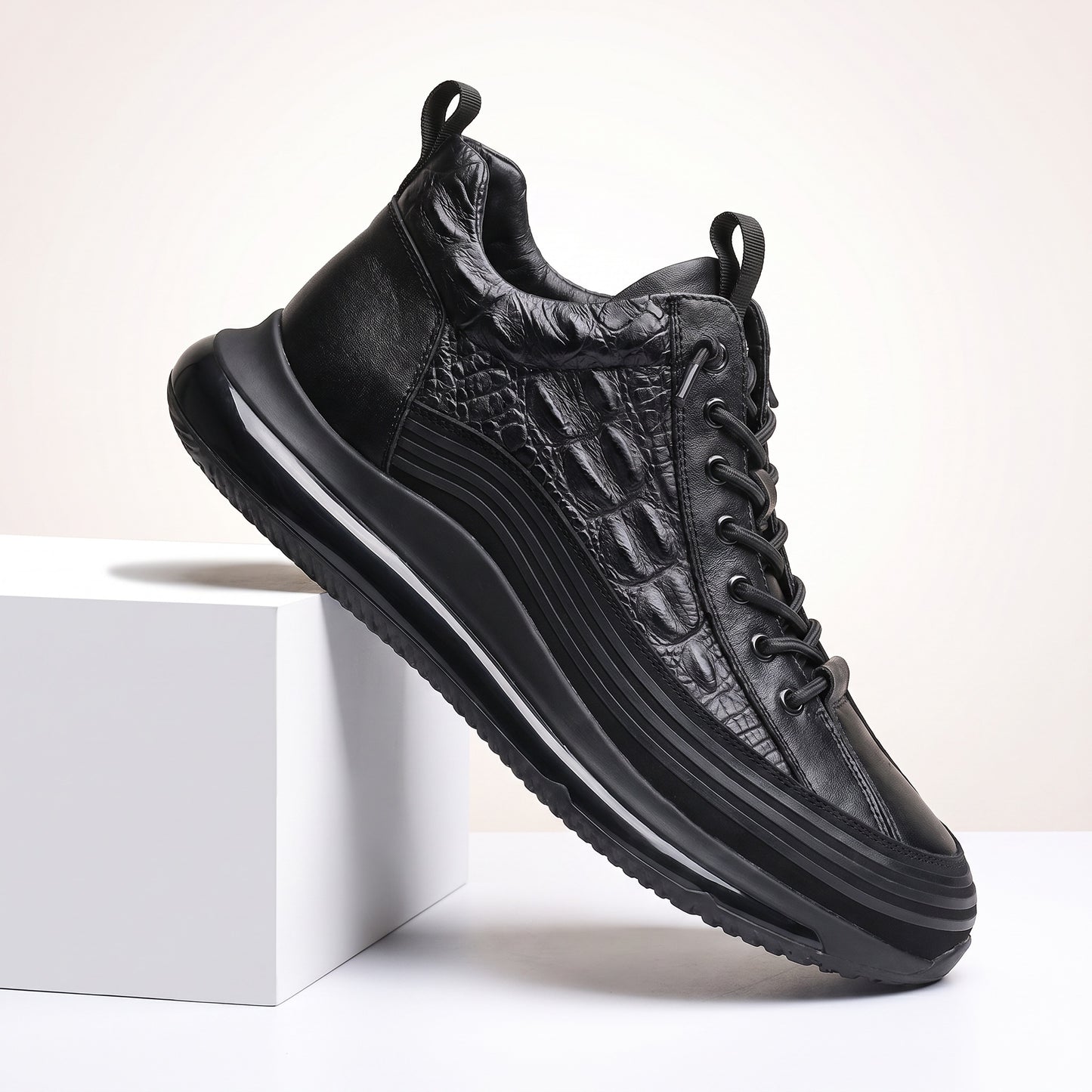 Leo - Men's Embossed Leather Casual Sneakers, Lightweight Plus Size Shoes