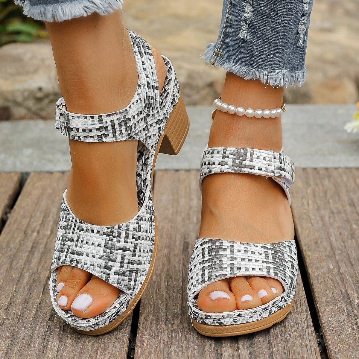 Talia - Women's Wedge Heel Roman Sandals, Buckle Strap Open-Toe Shoes