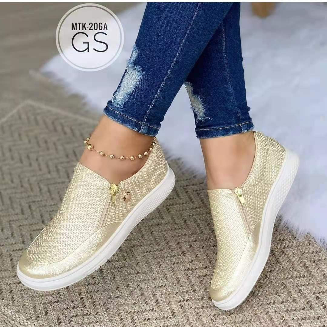 Nora - Women's Zip-Up Platform Sneakers, Sporty Casual Flats