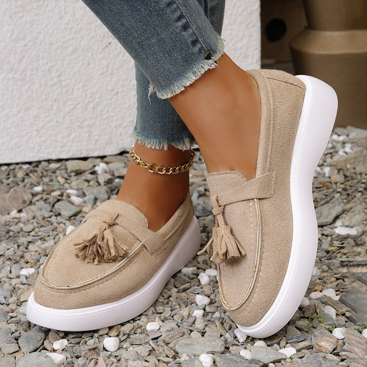Skye - Women's Suede Tassel Loafers, Roman-Style Platform Flats