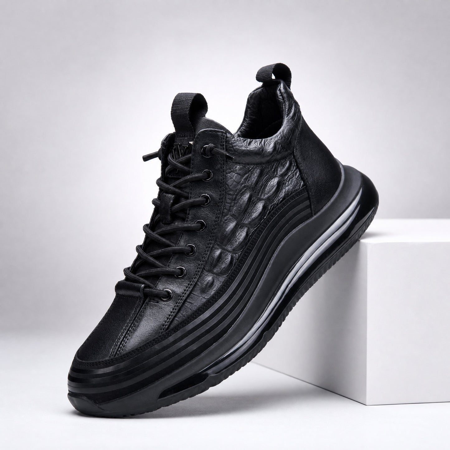 Leo - Men's Embossed Leather Casual Sneakers, Lightweight Plus Size Shoes