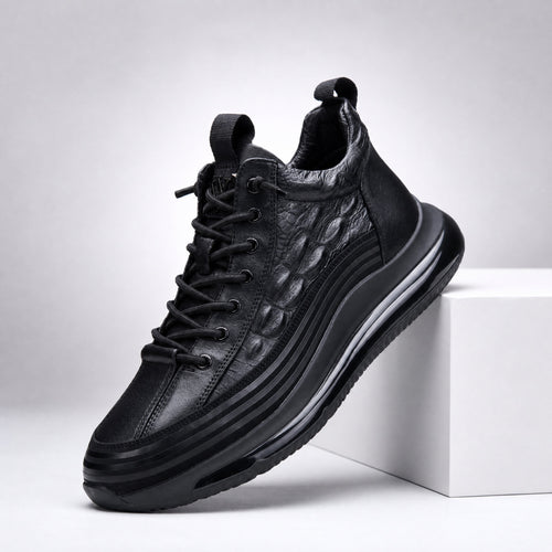 Leo - Men's Embossed Leather Casual Sneakers, Lightweight Plus Size Shoes