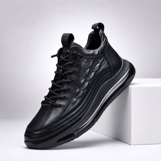 Leo - Men's Embossed Leather Casual Sneakers, Lightweight Plus Size Shoes