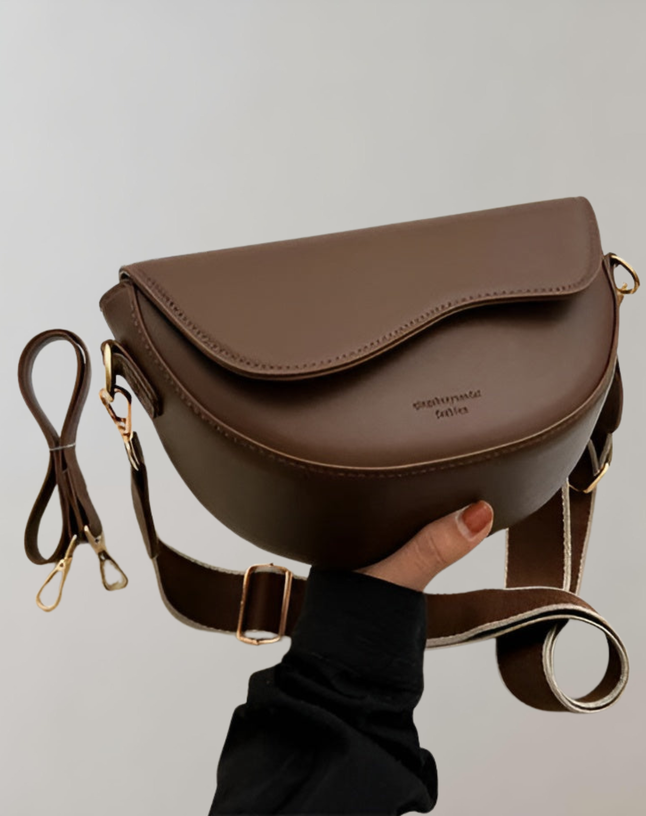 Emma - Vegan Leather Curved Flap Crossbody Bag