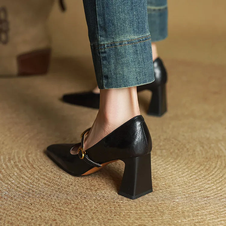 Eloria Genuine Leather Mary Jane Heels
