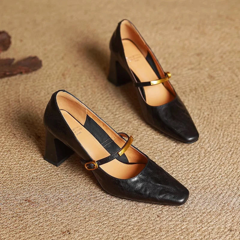 Eloria Genuine Leather Mary Jane Heels