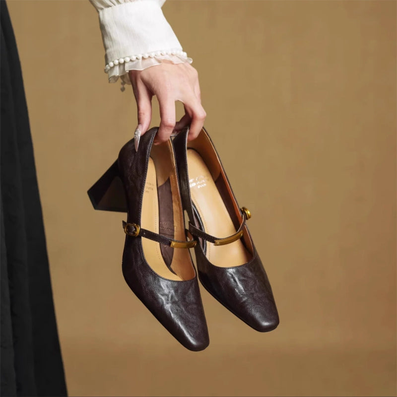 Eloria Genuine Leather Mary Jane Heels