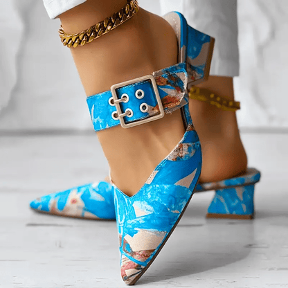 Joan - Buckle Block Heel Mules