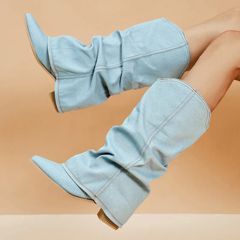 Camila - Denim Knee-High Boots
