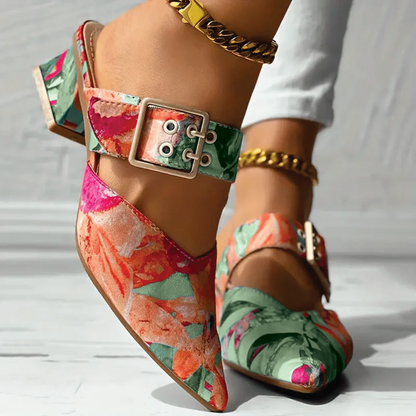 Joan - Buckle Block Heel Mules