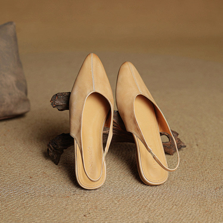 Leather Pointed Toe Slingback Flats