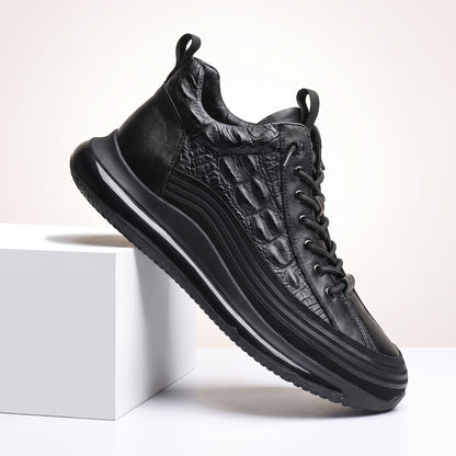 Leo - Men's Embossed Leather Casual Sneakers, Lightweight Plus Size Shoes