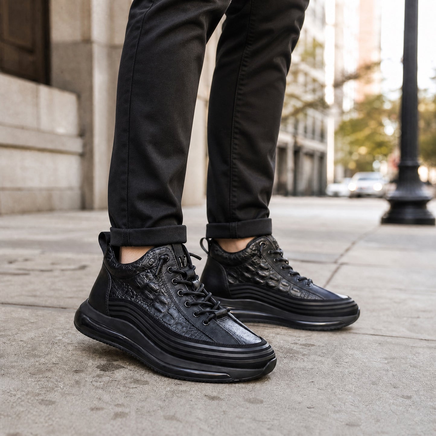 Leo - Men's Embossed Leather Casual Sneakers, Lightweight Plus Size Shoes