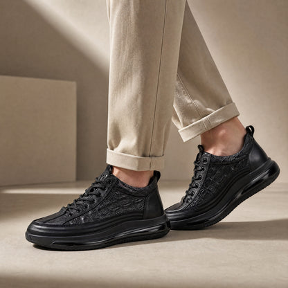 Leo - Men's Embossed Leather Casual Sneakers, Lightweight Plus Size Shoes