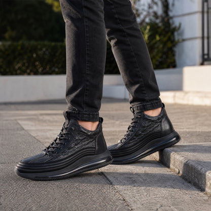 Leo - Men's Embossed Leather Casual Sneakers, Lightweight Plus Size Shoes