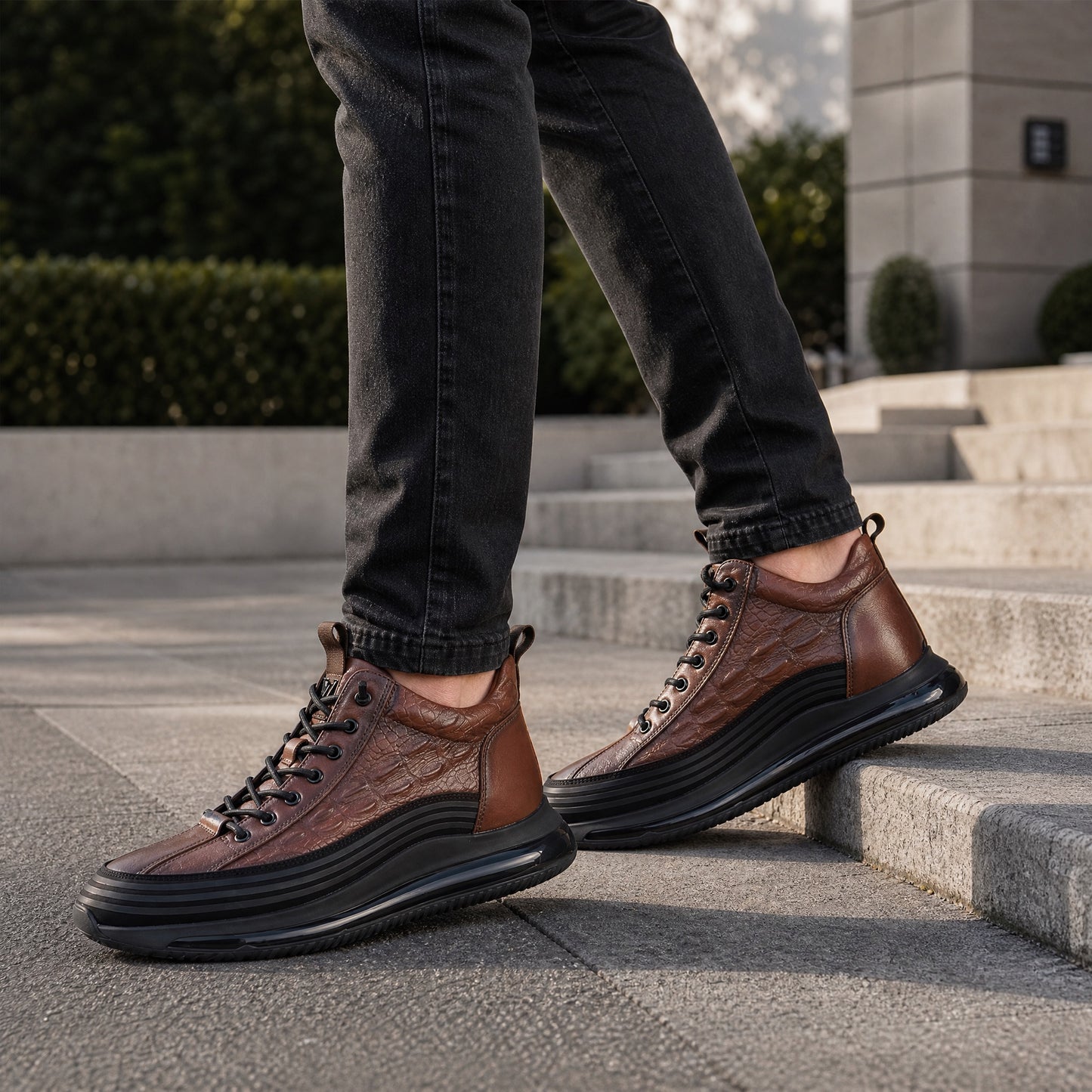 Leo - Men's Embossed Leather Casual Sneakers, Lightweight Plus Size Shoes