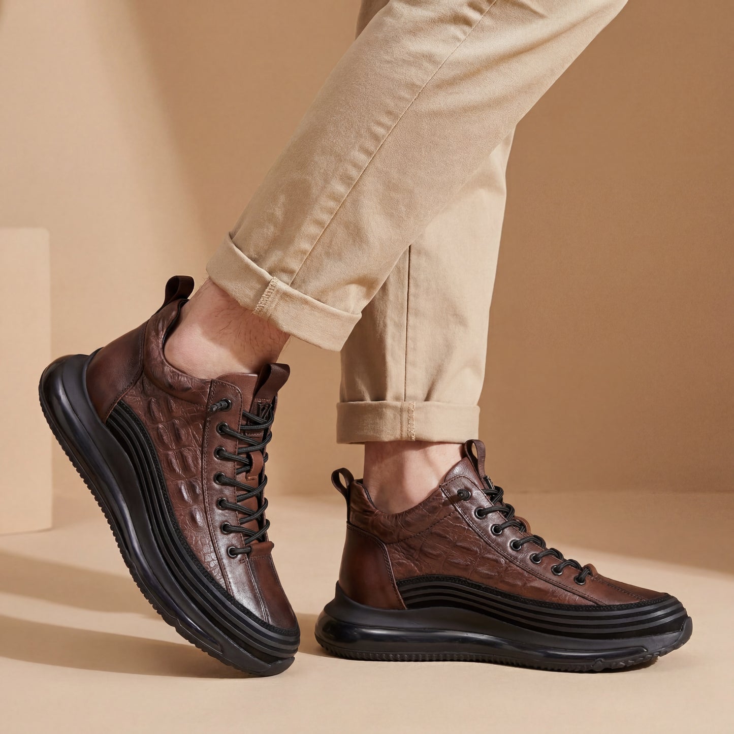 Leo - Men's Embossed Leather Casual Sneakers, Lightweight Plus Size Shoes