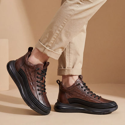 Leo - Men's Embossed Leather Casual Sneakers, Lightweight Plus Size Shoes