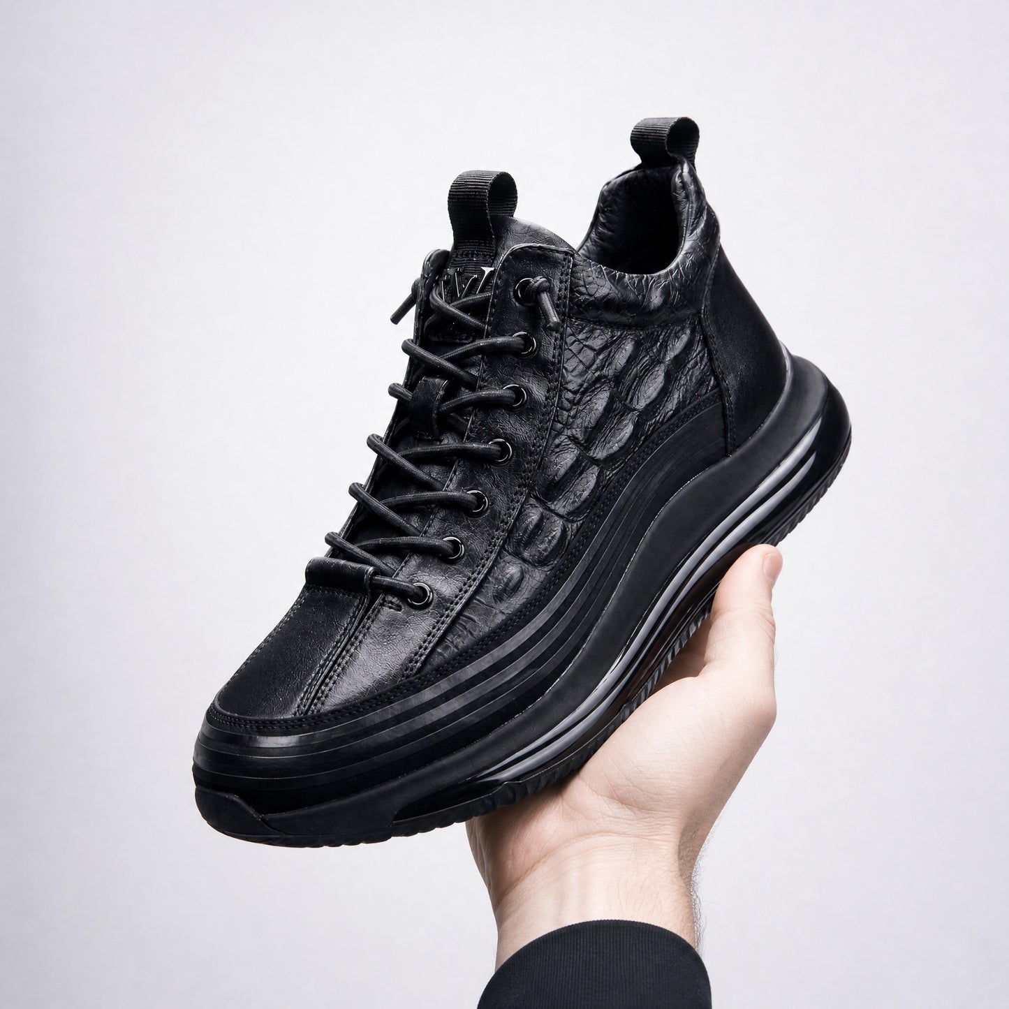Leo - Men's Embossed Leather Casual Sneakers, Lightweight Plus Size Shoes