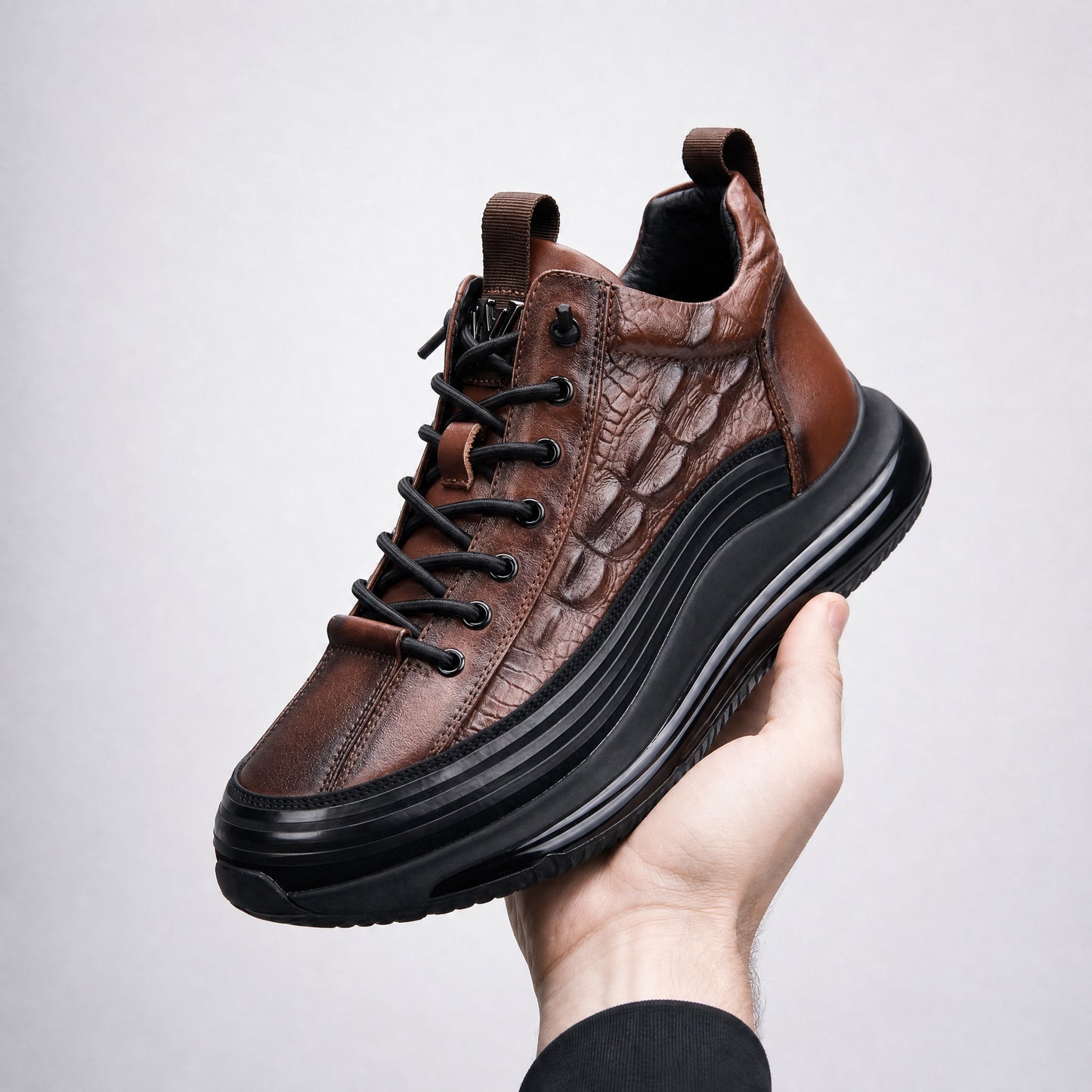Leo - Men's Embossed Leather Casual Sneakers, Lightweight Plus Size Shoes