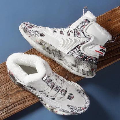 Men’s Printed Winter High-Top Sneakers with Plush Interior