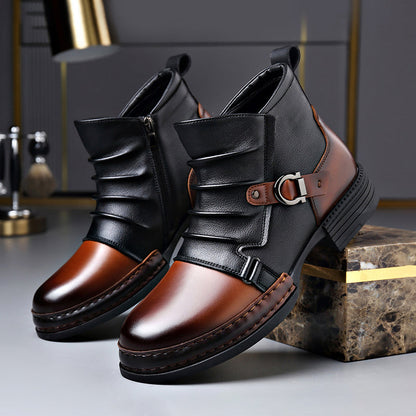 Men’s Two-Tone Genuine Leather Boots with Lace-Up Front