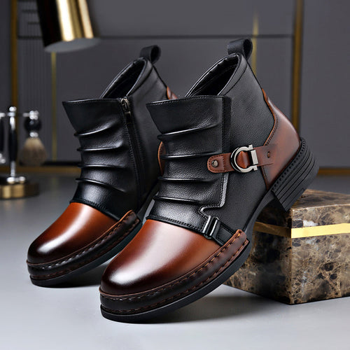Men’s Two-Tone Genuine Leather Boots with Lace-Up Front