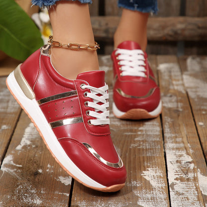 Mia - Women's Lace-Up Round-Toe Sneakers, Comfortable Student Casual Shoes
