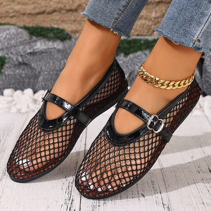 Aria - Women's Mesh Mary Jane Flats, Breathable Cut-Out Soft Sole Shoes