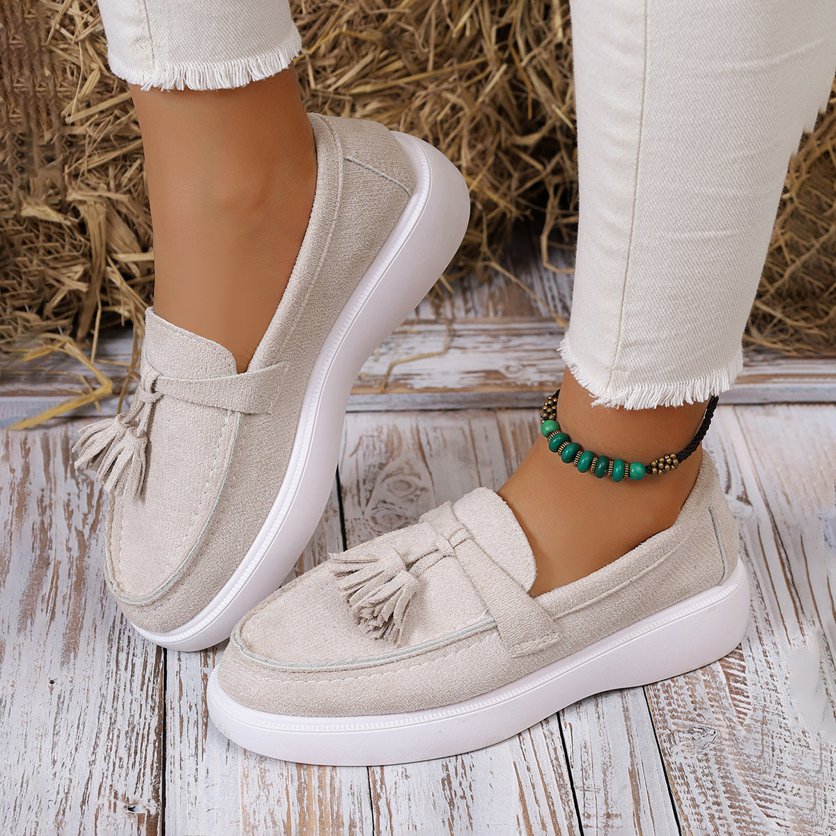 Skye - Women's Suede Tassel Loafers, Roman-Style Platform Flats