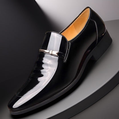 Reid - Men's Patent Leather Business Shoes, Formal Wedding Slip-On Oxfords