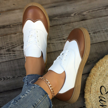 Ivy - Women's Retro Color-Block Skate Sneakers, Lace-Up Casual Flats
