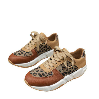 Skye - Women's Leopard Print Low-Top Sneakers, Color-Block Lace-Up Shoes