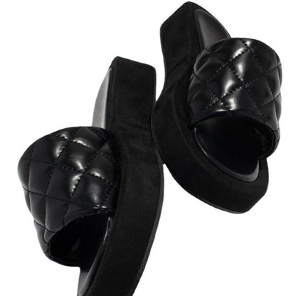 Luna - Women's Plaid Platform Slides, Thick Sole Thong Sandals