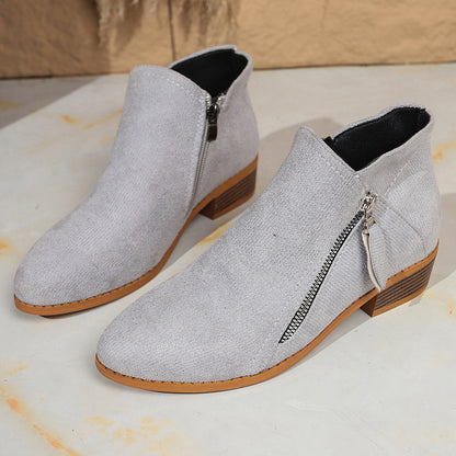Nora - Women's Suede Chunky Heel Ankle Boots, Side-Zip Booties