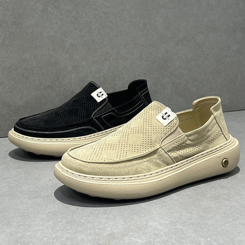 Beau - Men's Wide-Toe Canvas Slip-On Sneakers, Thick Sole Comfort Shoes