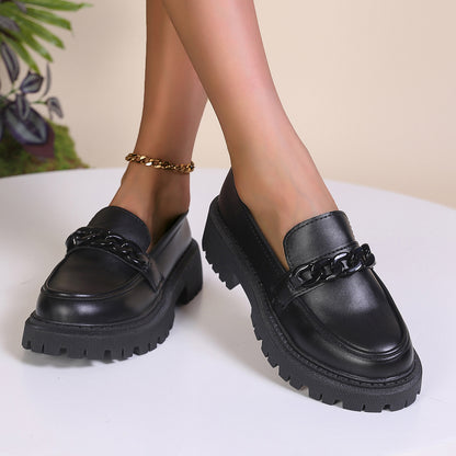 Edie - Women's British-Style Chain Loafers, Bow Detail Flat Shoes