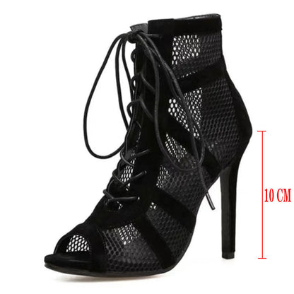 Edie - Women's Mesh Cross-Strap Stiletto Sandals, Sexy Open-Toe Heels