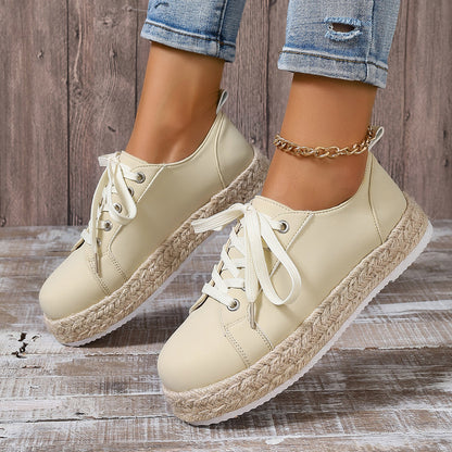 Briar - Women's Rope-Sole Lace-Up Sneakers, Breathable Round-Toe Flats