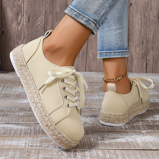 Briar - Women's Rope-Sole Lace-Up Sneakers, Breathable Round-Toe Flats