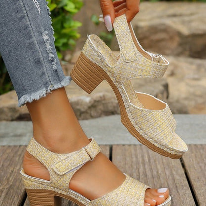 Talia - Women's Wedge Heel Roman Sandals, Buckle Strap Open-Toe Shoes