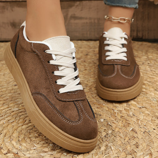 Zara - Women's Retro Color-Block Platform Sneakers, Vintage Skate Shoes