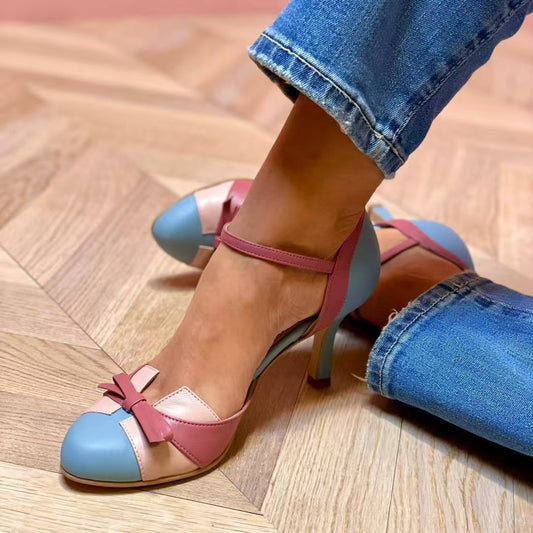 Isla - Women's Color-Block Buckle Heels, Cut-Out Fashion Sandals