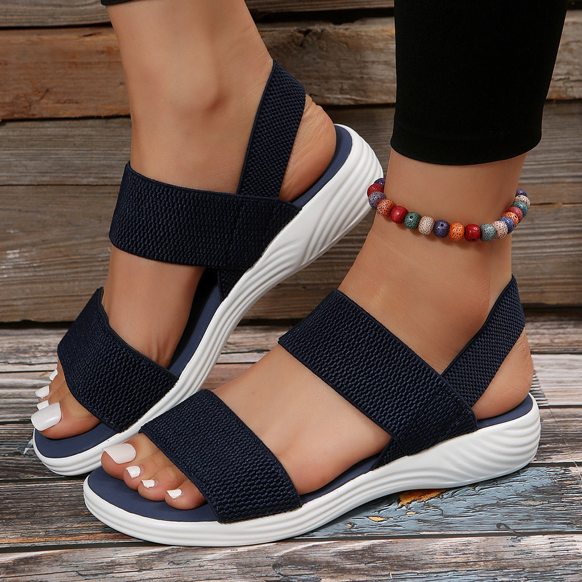 Hazel - Women's Wedge Roman Sandals, Open-Toe Elastic Strap Shoes