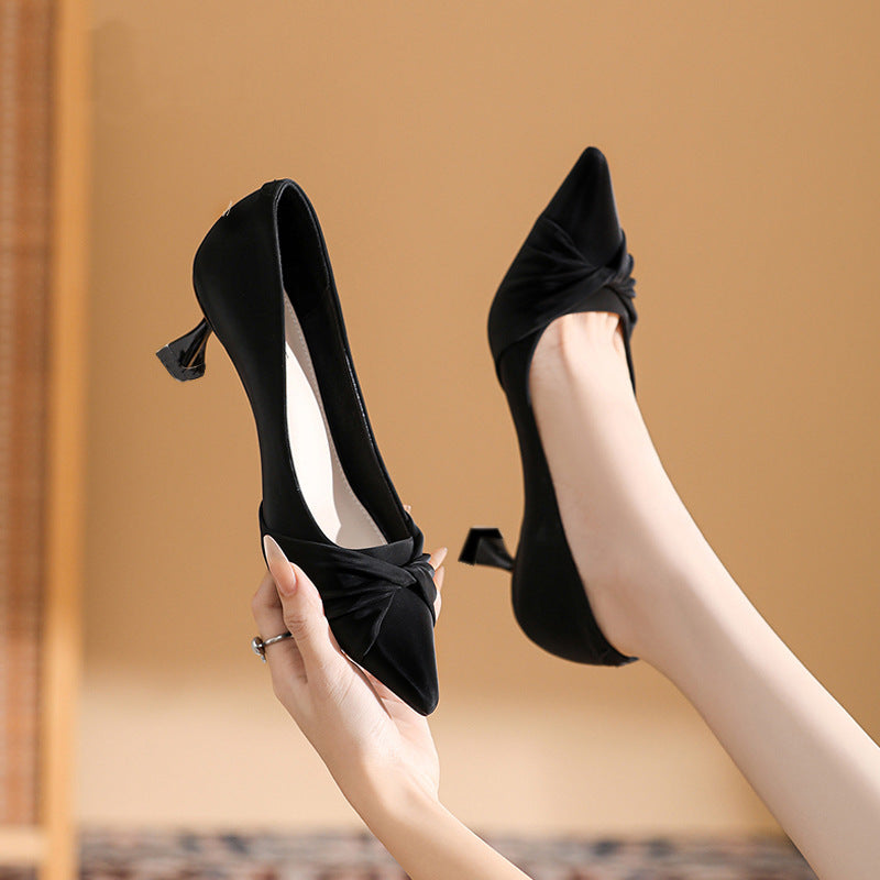 Faye - Women's Vintage Pointed-Toe Pumps, Elegant Low-Heel Office Shoes