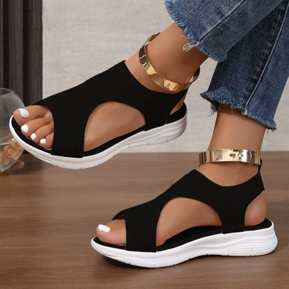 Wren - Women's Knit Open-Toe Roman Sandals, Breathable Flat Shoes