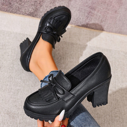 Cleo - Women's British-Style Patent Loafers, Chunky Heel Slip-On Shoes