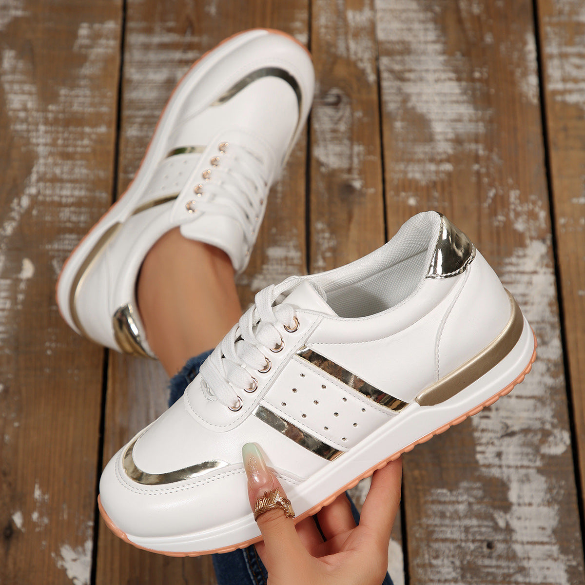 Mia - Women's Lace-Up Round-Toe Sneakers, Comfortable Student Casual Shoes