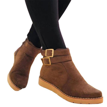 Wren - Women's Buckle Strap Low Heel Boots, Vintage Chelsea Ankle Boots