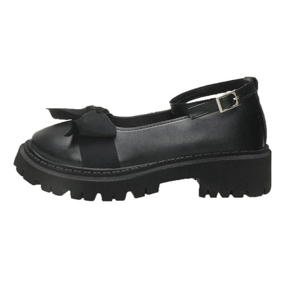 Edie - Women's Bow Detail Platform Loafers, Korean-Style Retro Flats